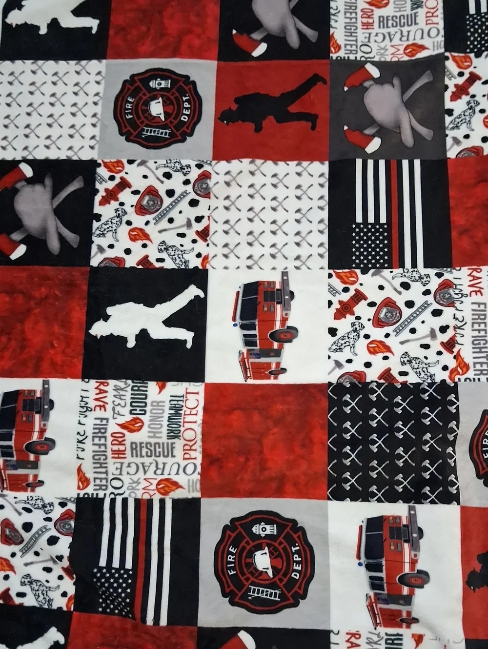 Firefighter Patch Patchwork Throw Blanket - Red, Black & White Super Soft 59x38
